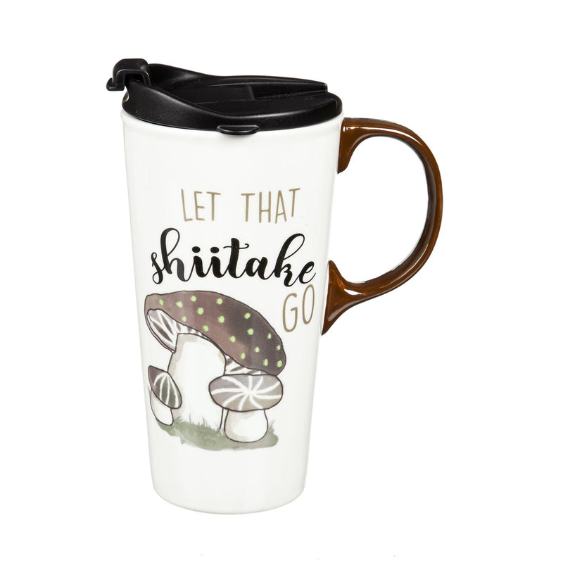 Ceramic Travel Cup, 17 OZ. ,w/box, Let That Shiitake Go,3ctc01102