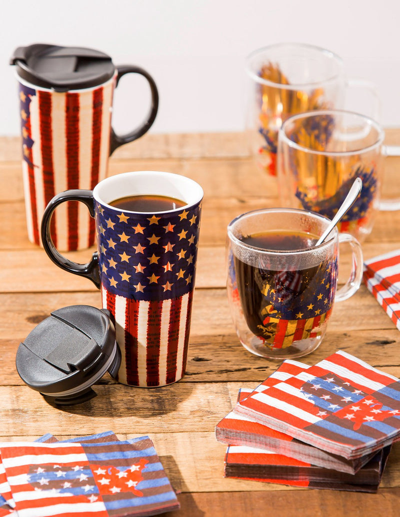 Cypress Home Beautiful Liberty Ceramic Travel Cup with Lid - 5 x 4 x 7 Inches Homegoods and Accessories for Every Space