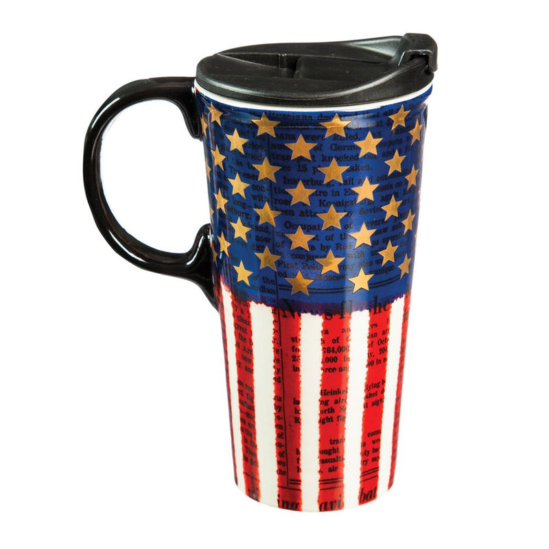 Cypress Home Beautiful Liberty Ceramic Travel Cup with Lid - 5 x 4 x 7 Inches Homegoods and Accessories for Every Space