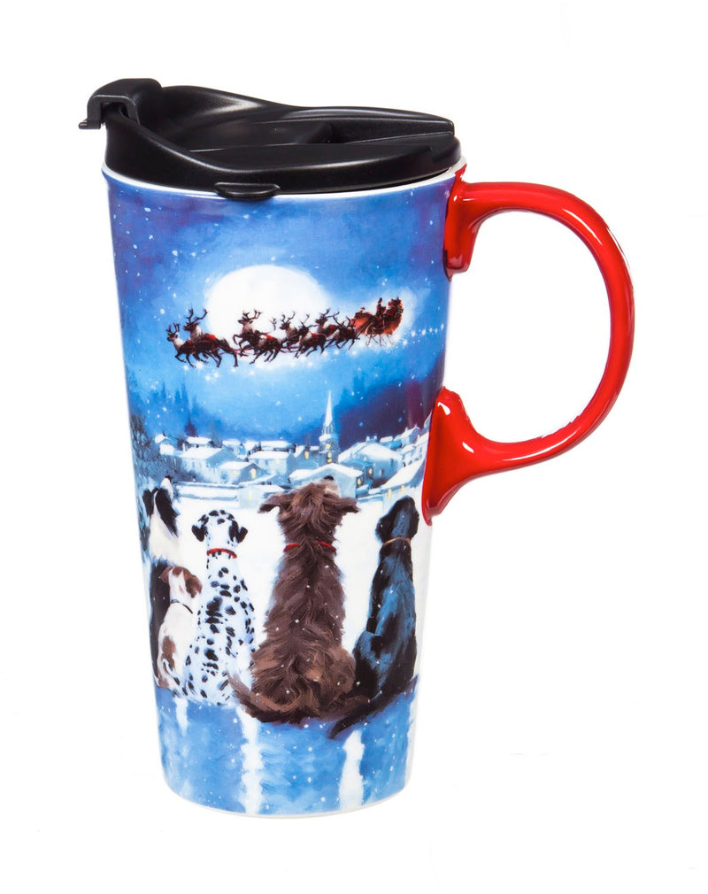 Ceramic Travel Cup, 17 OZ. w/box, Christmas Dogs,3ctc016603