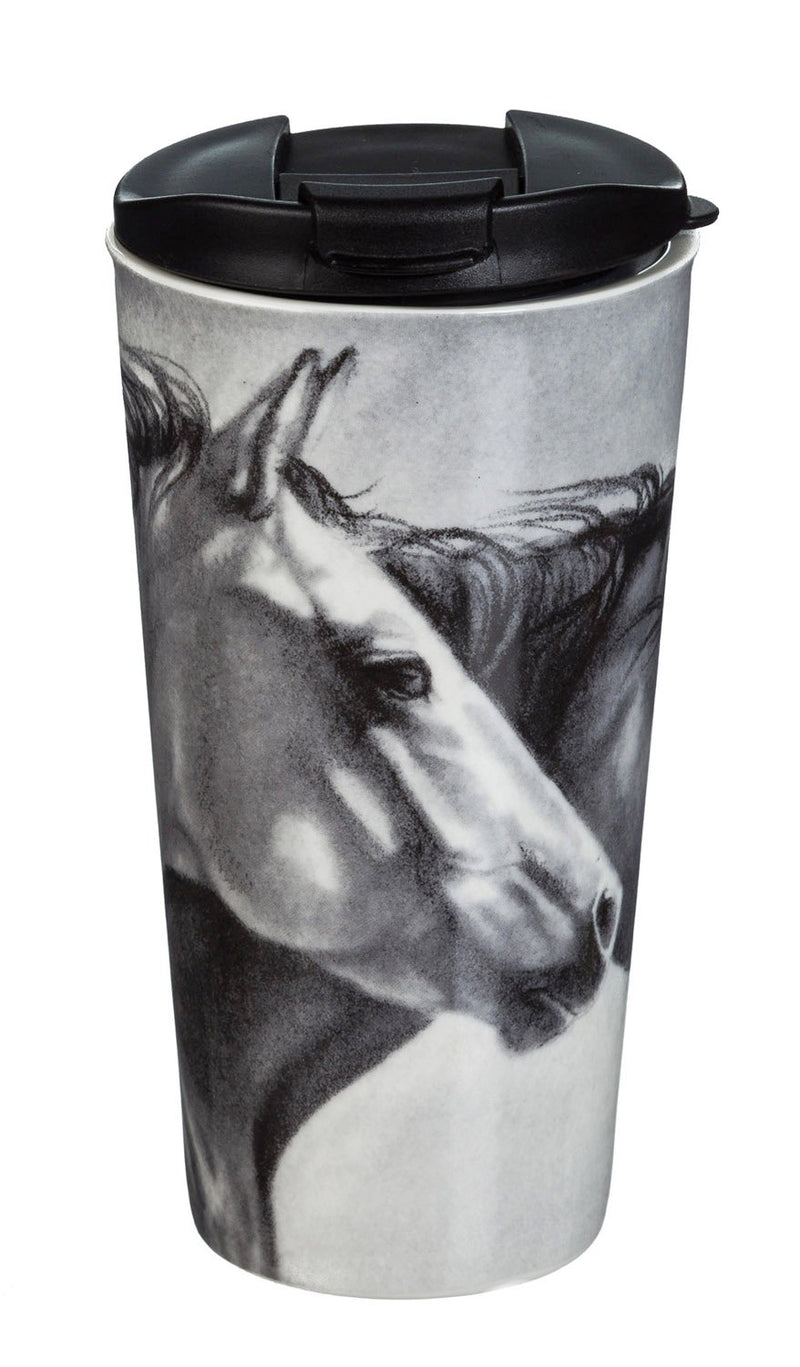 Ceramic Travel Cup w/box, 17 OZ., Wild Horses,3ctc016882