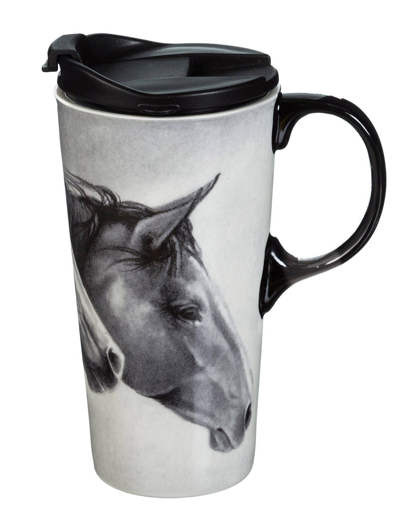 Ceramic Travel Cup w/box, 17 OZ., Wild Horses,3ctc016882