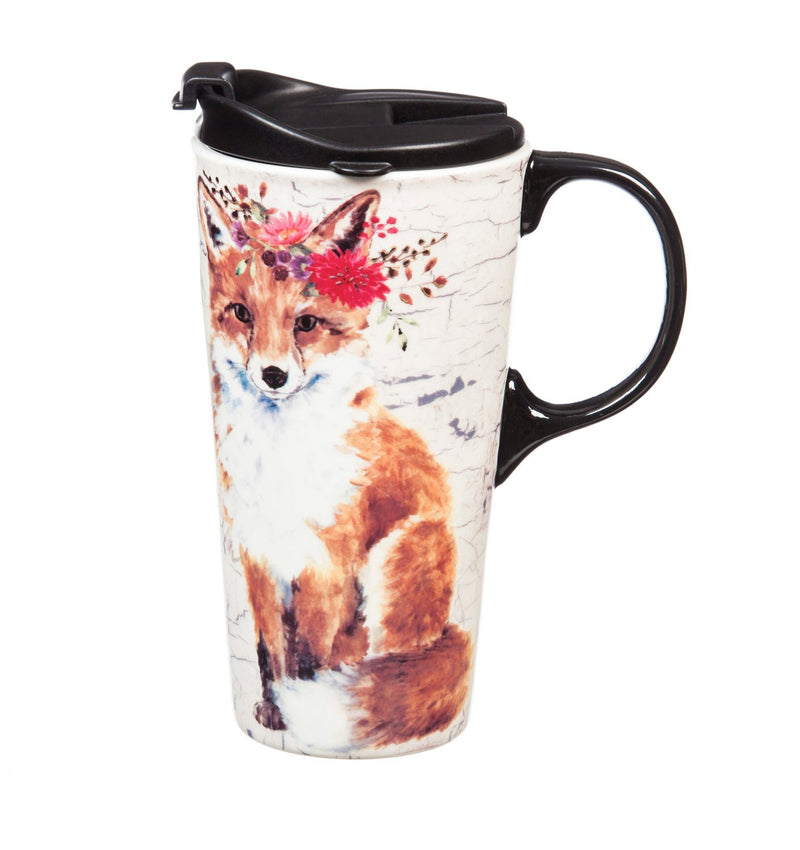 Fox with Headdress Ceramic Travel Cup - 5 x 7 x 4 Inches