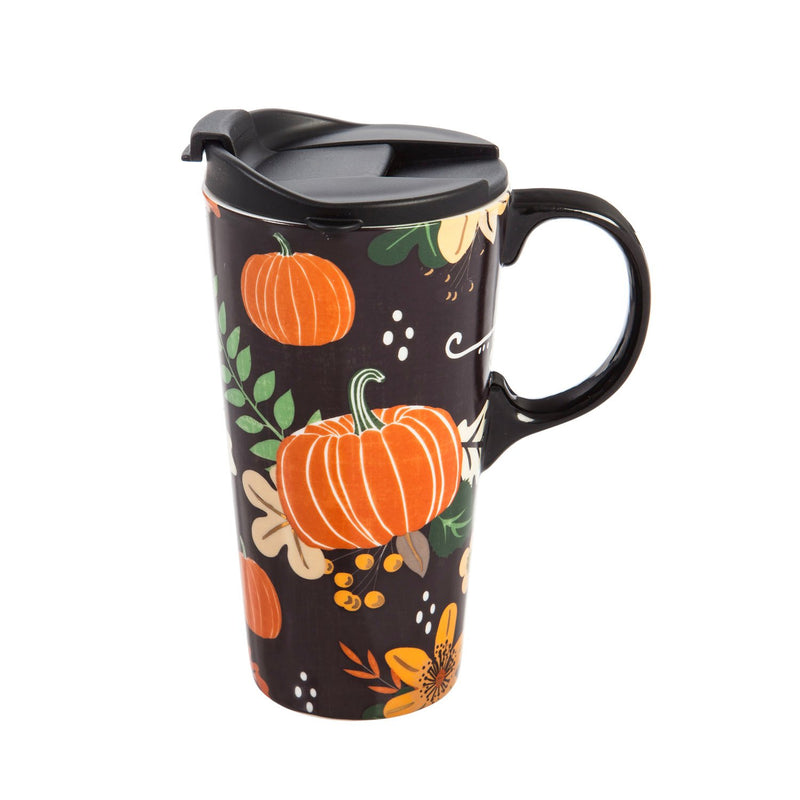 Ceramic Travel Cup, 17 OZ. ,w/box, Pumpkin Festival,3ctc017183