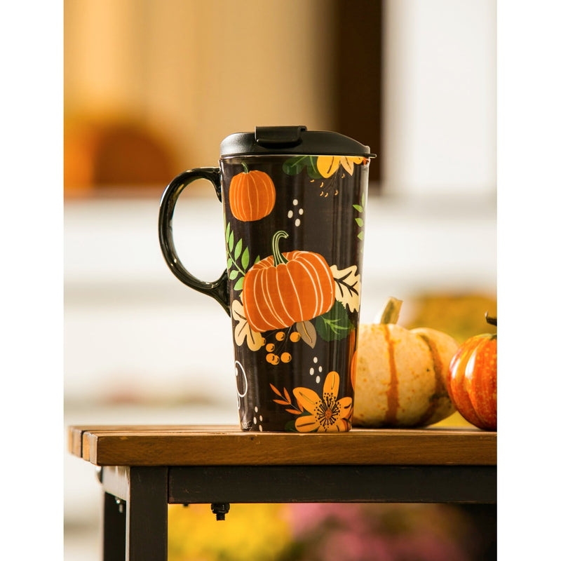 Ceramic Travel Cup, 17 OZ. ,w/box, Pumpkin Festival,3ctc017183