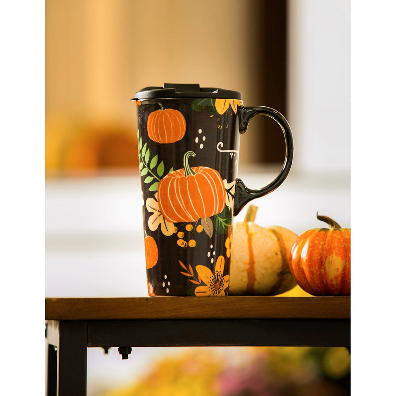 Ceramic Travel Cup, 17 OZ. ,w/box, Pumpkin Festival,3ctc017183