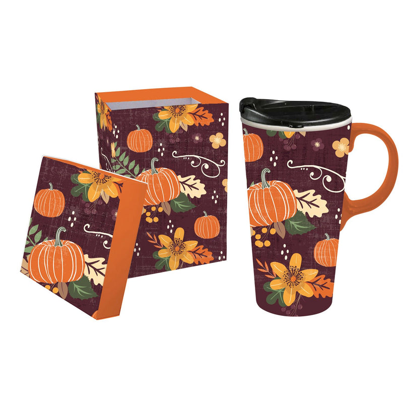 Ceramic Travel Cup, 17 OZ. ,w/box, Pumpkin Festival,3ctc017183