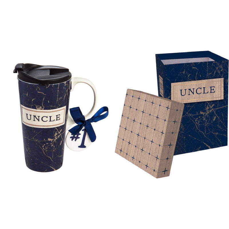 Ceramic Travel Cup w/box, mini ornament, and Triton Lid, 17 OZ., Best Uncle Ever,3ctc017224e