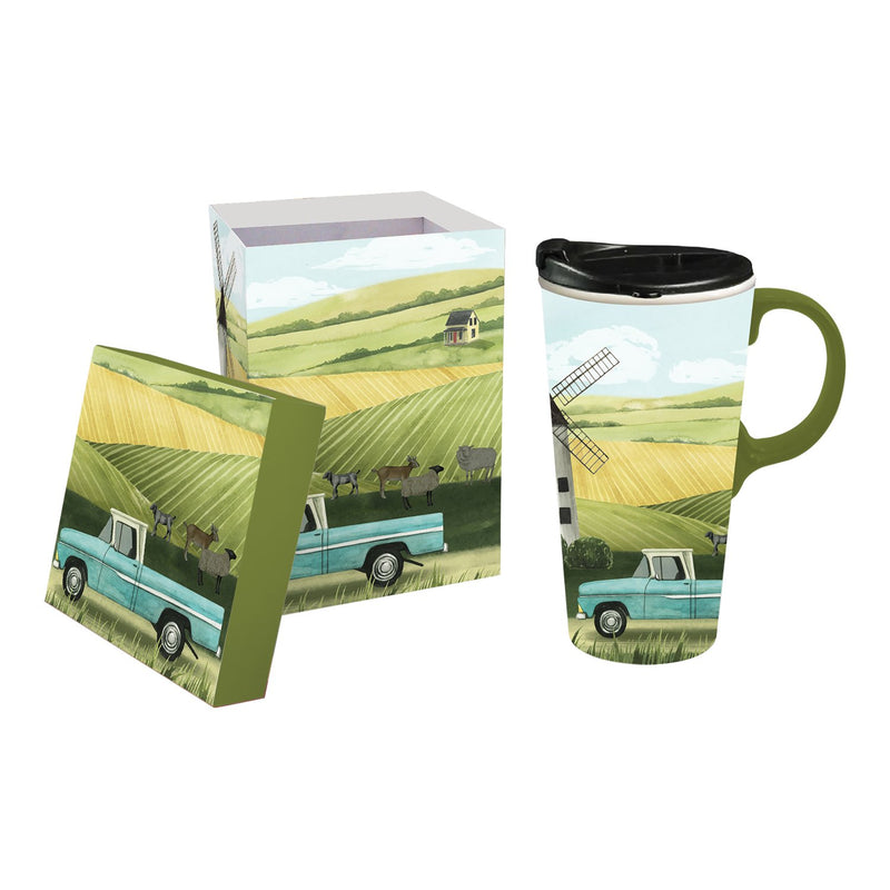 Ceramic Travel Cup, 17 OZ.,w/box, Farm Life,3ctc017413