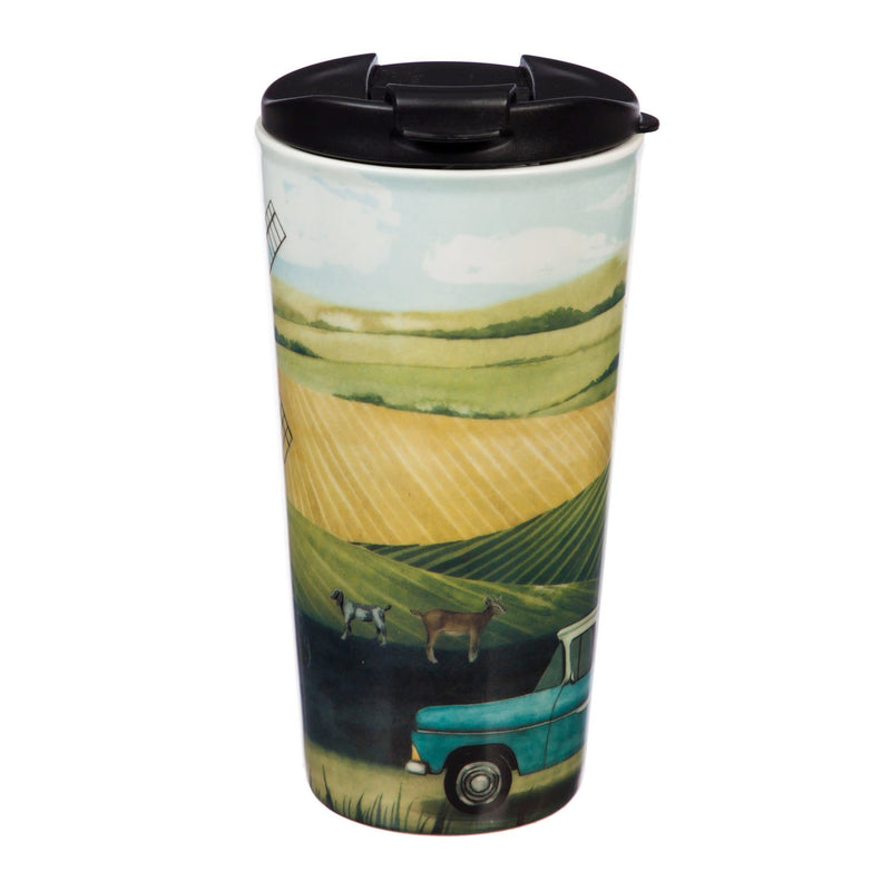 Ceramic Travel Cup, 17 OZ.,w/box, Farm Life,3ctc017413