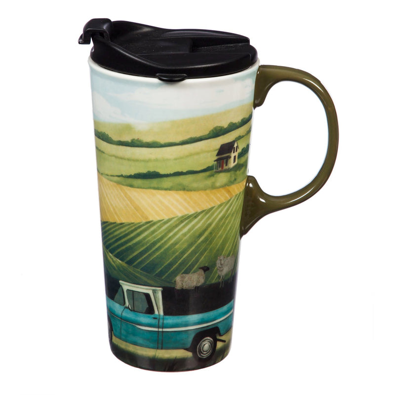 Ceramic Travel Cup, 17 OZ.,w/box, Farm Life,3ctc017413