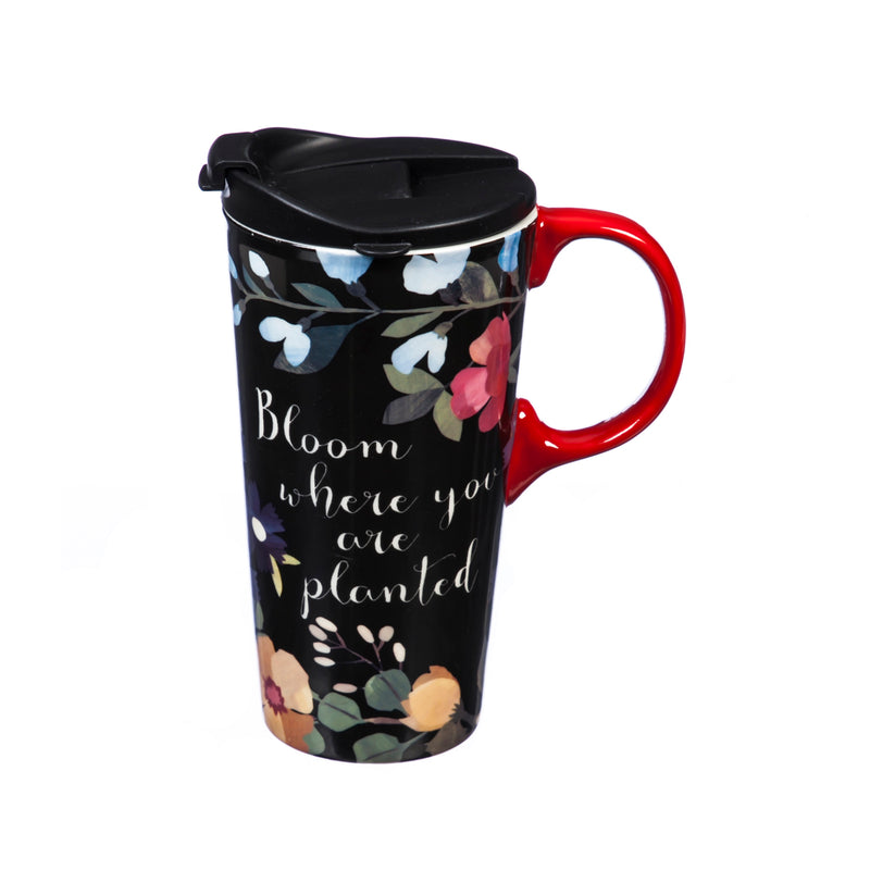 Ceramic Travel Cup, 17 OZ. ,w/box, Oh Happy Day Bloom, 2 Asst,3ctc017491