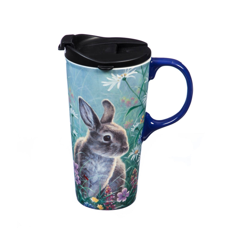 Ceramic Travel Cup, 17 OZ. ,w/box, Spring Bunny,3ctc017494