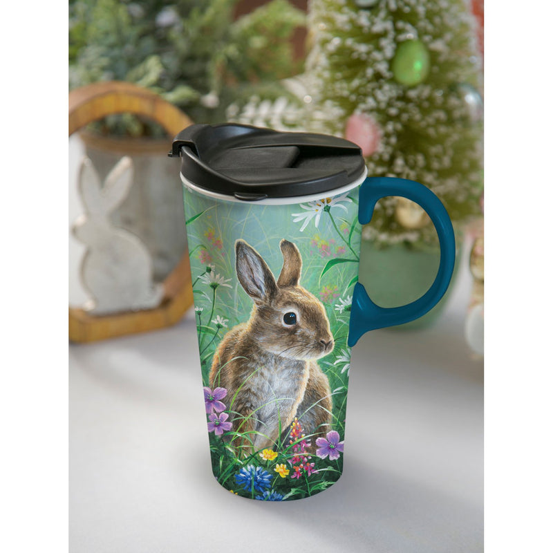 Ceramic Travel Cup, 17 OZ. ,w/box, Spring Bunny,3ctc017494