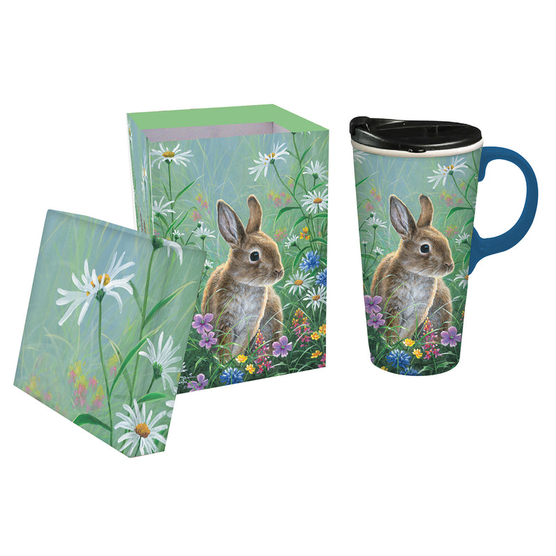 Ceramic Travel Cup, 17 OZ. ,w/box, Spring Bunny,3ctc017494