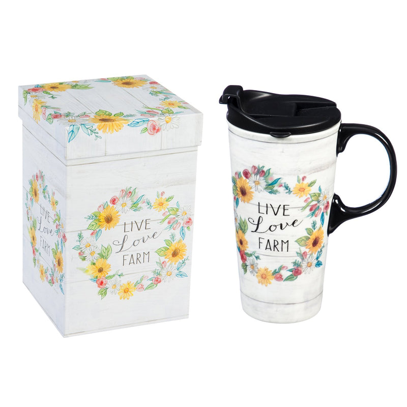 Ceramic Travel Cup, 17 OZ. ,w/box, Live Love Farm,3ctc017501