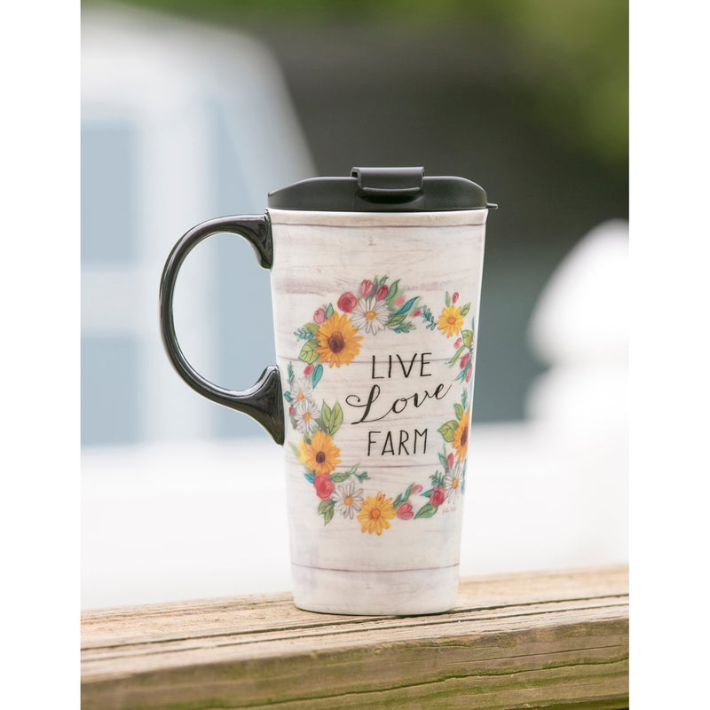 Ceramic Travel Cup, 17 OZ. ,w/box, Live Love Farm,3ctc017501