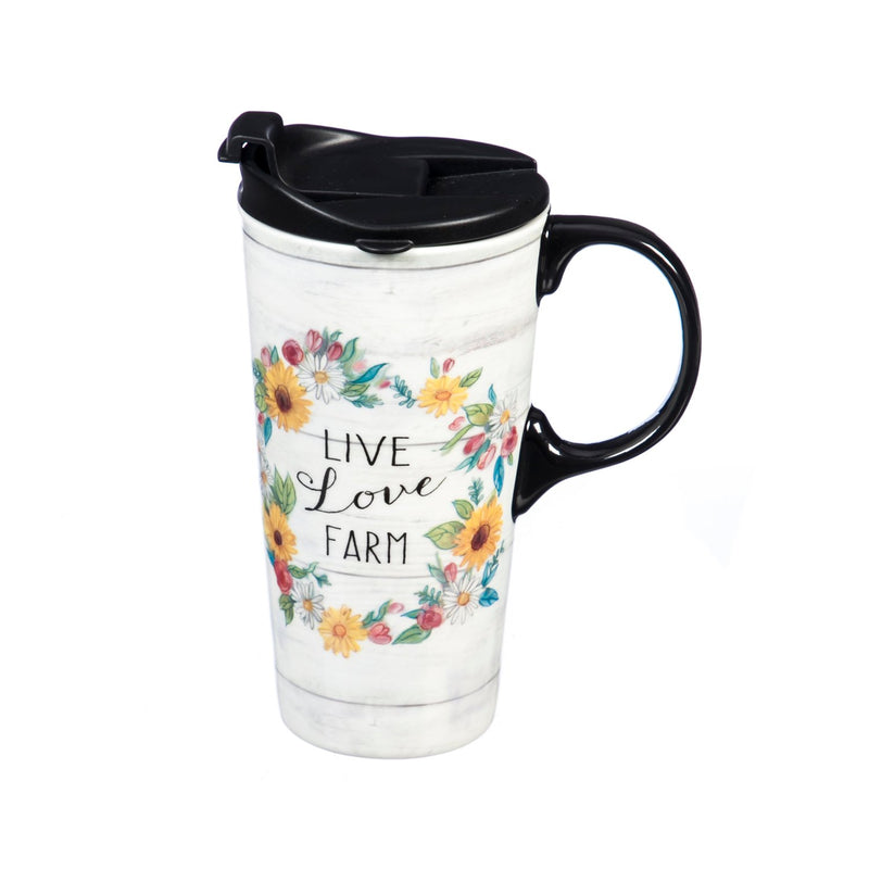 Ceramic Travel Cup, 17 OZ. ,w/box, Live Love Farm,3ctc017501