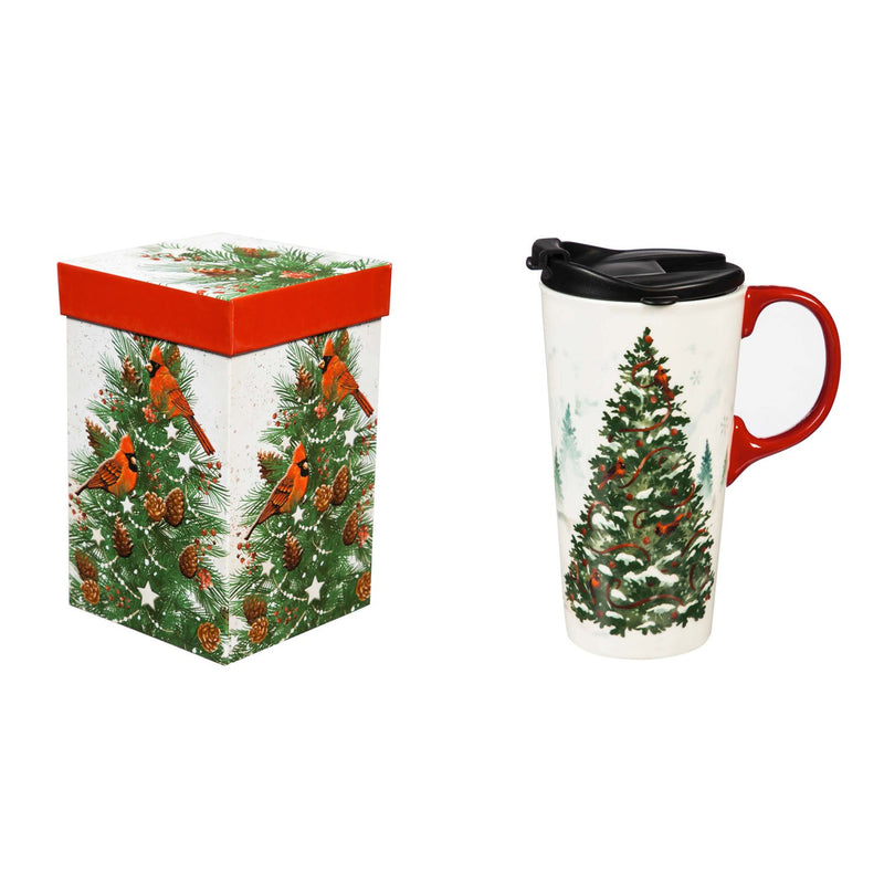 Ceramic Travel Cup, 17 OZ. ,w/box, Christmas Heritage,3ctc017728