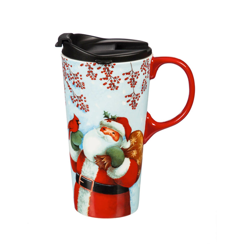 Ceramic Travel Cup, 17 OZ. ,w/box, Berry Merry Christmas,3ctc017731