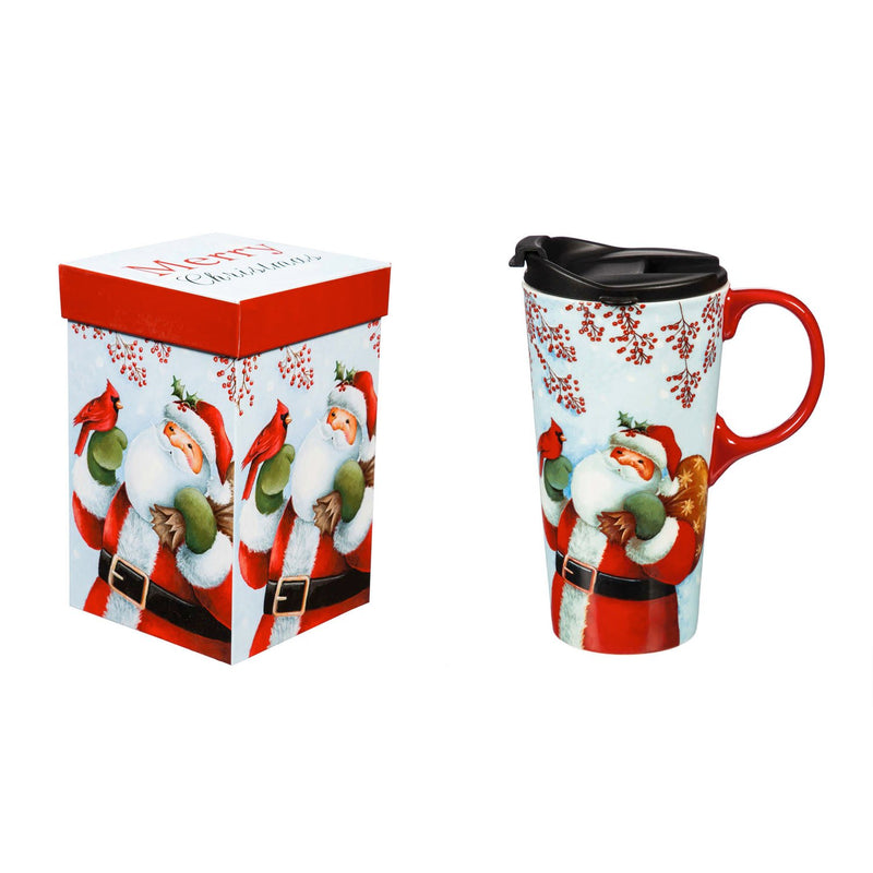 Ceramic Travel Cup, 17 OZ. ,w/box, Berry Merry Christmas,3ctc017731