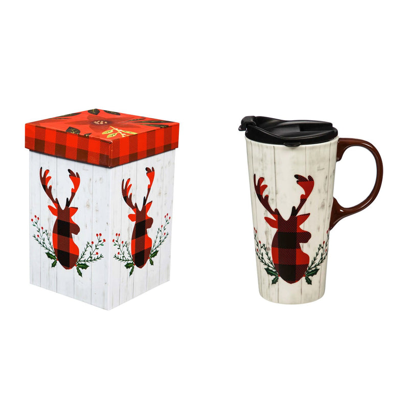 Ceramic Travel Cup, 17 OZ. ,w/box, Woodland Stag,3ctc017740