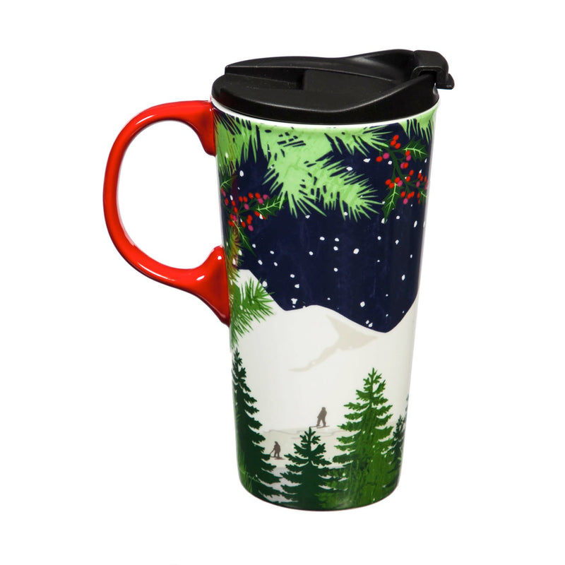 Ceramic Travel Cup, 17 OZ. ,w/box, Winter Ski Lift,3ctc017784