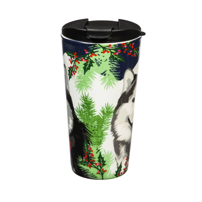 Ceramic Travel Cup, 17 OZ. ,w/box, Winter Wolf,3ctc017785