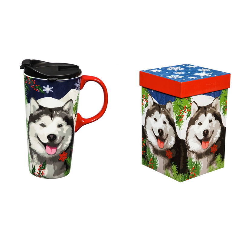 Ceramic Travel Cup, 17 OZ. ,w/box, Winter Wolf,3ctc017785