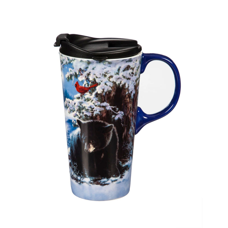 Ceramic Travel Cup, 17 OZ. ,w/box, Merry Little Christmas Bear,3ctc017790