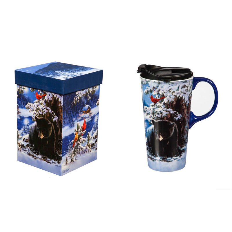 Ceramic Travel Cup, 17 OZ. ,w/box, Merry Little Christmas Bear,3ctc017790