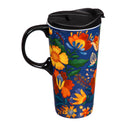 Ceramic Travel Cup, 17 OZ. ,w/box, Folky Fun,3ctc017830