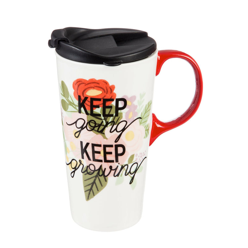 Ceramic Travel Cup, 17 OZ. ,w/box, Keep Going Keep Growing,3ctc017843