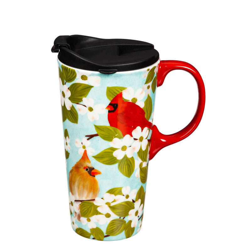 Ceramic Travel Cup, 17 oz., w/box, Spring Cardinal,3ctc017876e