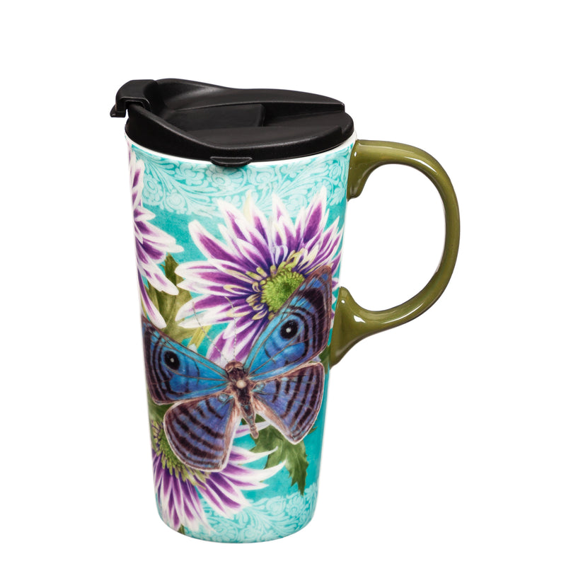 Ceramic Travel Cup, 17 oz., w/box, Butterfly Welcome,3ctc017877f