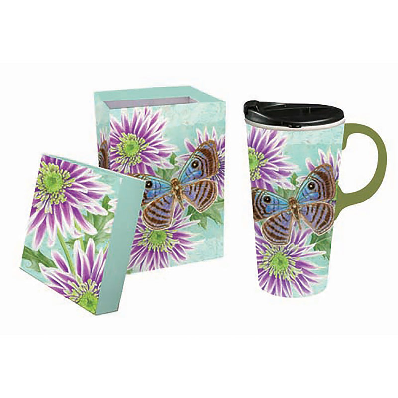 Ceramic Travel Cup, 17 oz., w/box, Butterfly Welcome,3ctc017877f