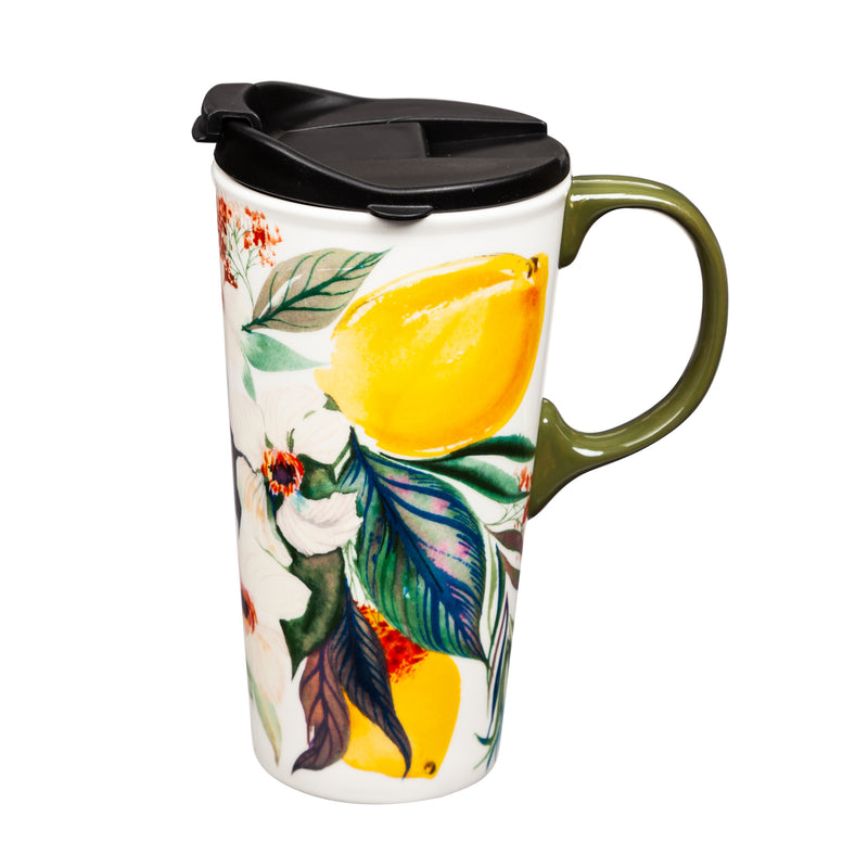 Ceramic Travel Cup, 17 oz., w/box, Citrus Summer, 5.25"x3.6"x7"inches