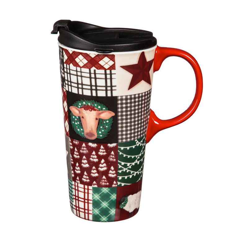 Ceramic Travel Cup, 17 OZ. ,w/box, Holiday Icons and Patterns,3ctc017926