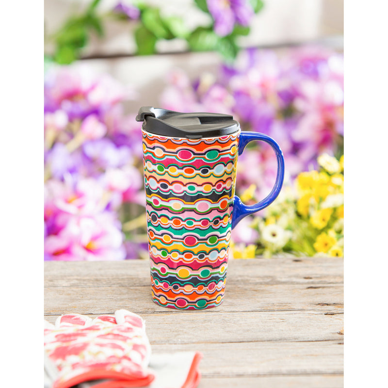 Ceramic Travel Cup, 17 OZ. ,w/box, Tahiti Pattern,3ctc017946