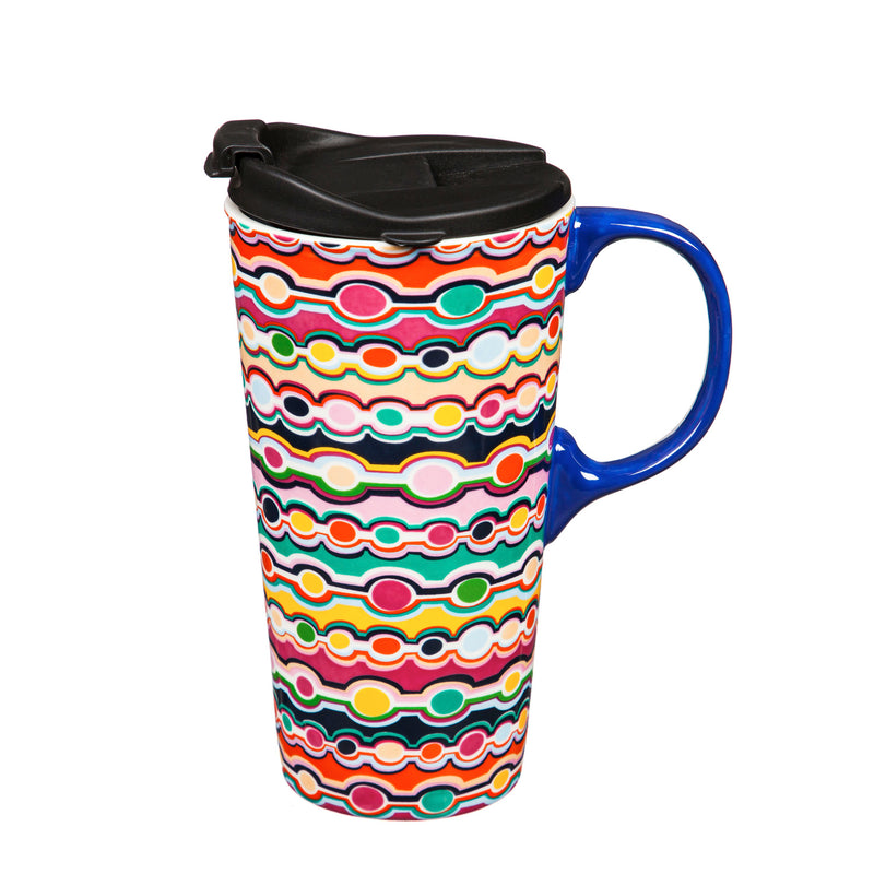 Ceramic Travel Cup, 17 OZ. ,w/box, Tahiti Pattern,3ctc017946