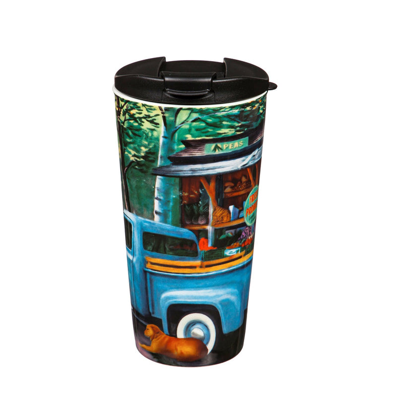 Ceramic Travel Cup, 17 OZ. ,w/box, Blue Farm Truck,3ctc017948