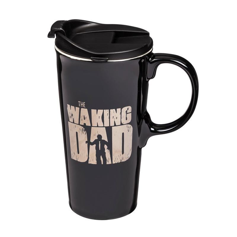 Ceramic Travel Cup w/ metallic accents, 17 OZ, Waking Dad,3ctc034