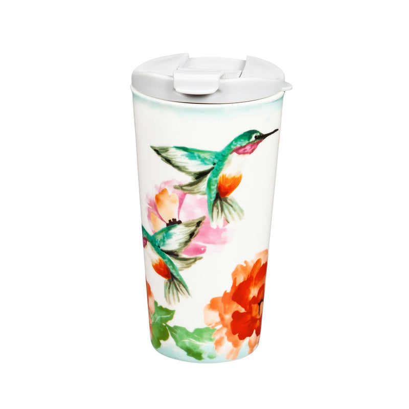 Ceramic Travel Cup, 17 OZ. ,w/box, Garden Hummingbird