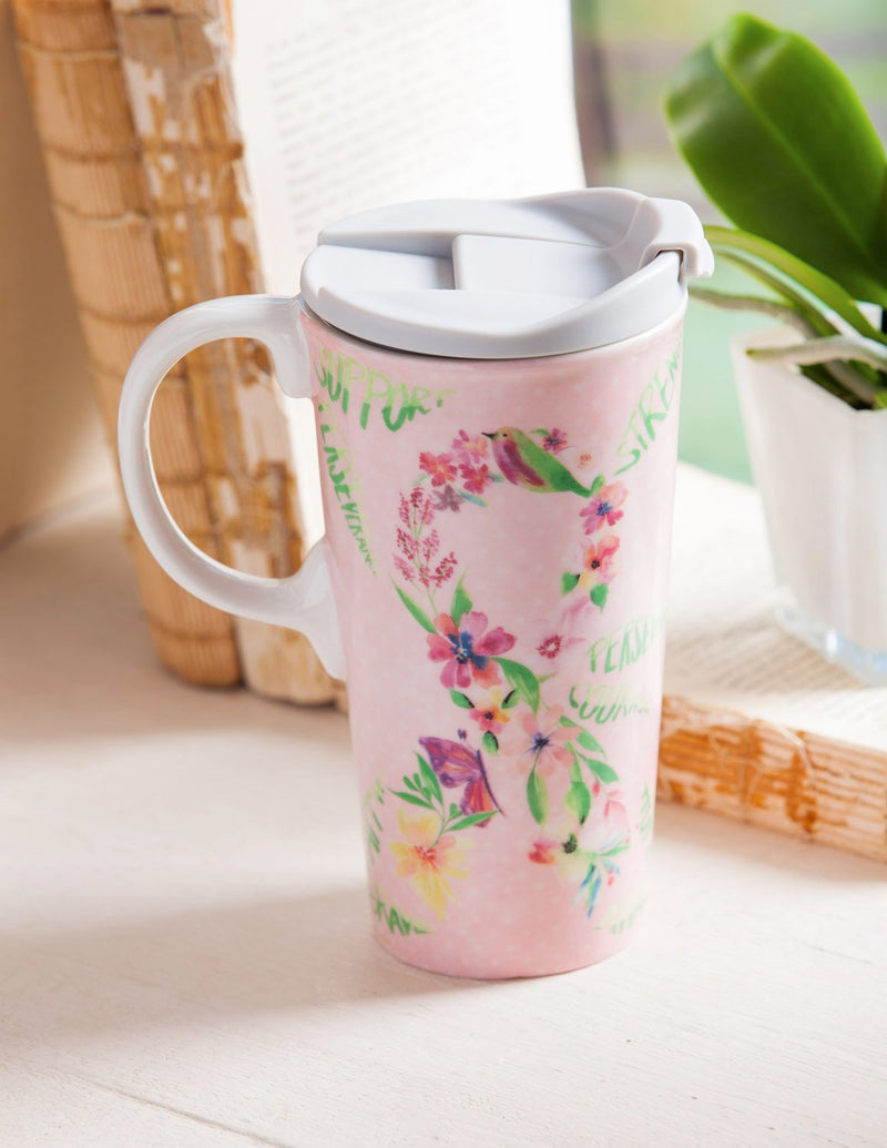 Ceramic Travel Cup w/box, 17 OZ., Courage Pink Ribbon,3ctc047028