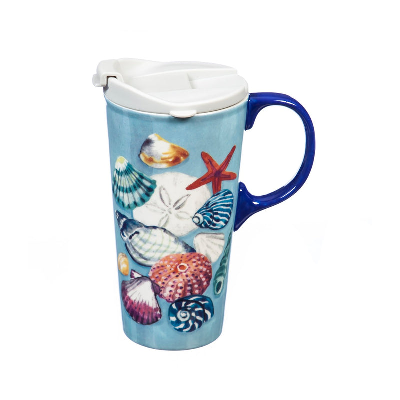 Ceramic Travel Cup, 17 OZ. ,w/box, Seashells,3ctc047495