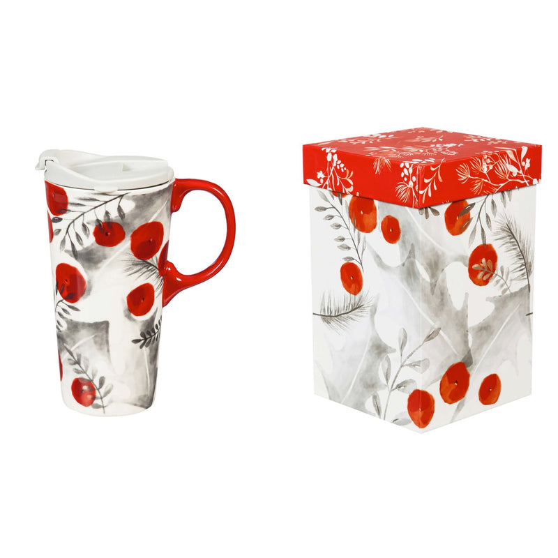 Ceramic Travel Cup, 17 OZ. ,w/box, Yuletide,3ctc047724