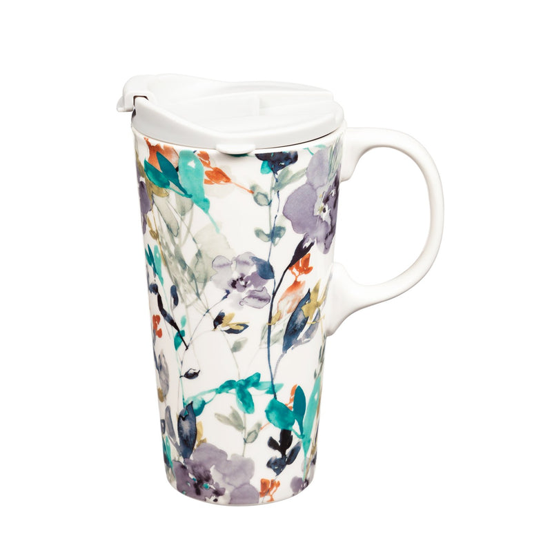 Ceramic Travel Cup, 17 OZ. ,w/box, Flowers in Fall,3ctc047826