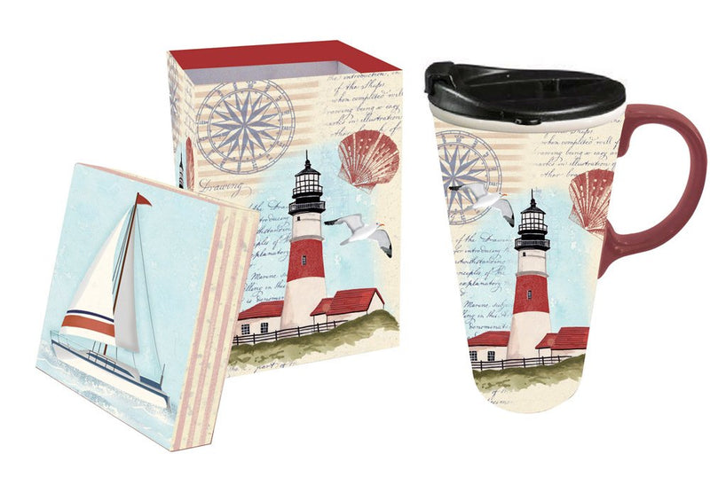 Ceramic Travel Cup, 17 oz., Northeast Lighthouse,3ctc147