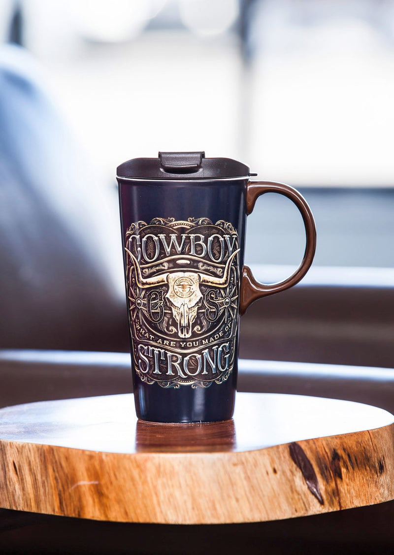 Ceramic Travel Cup, 17 oz., Cowboy Strong,3ctc5561