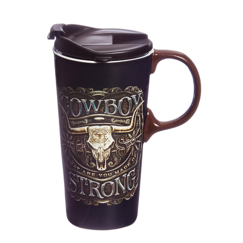 Ceramic Travel Cup, 17 oz., Cowboy Strong,3ctc5561